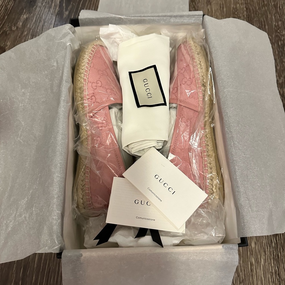 Gucci GG Canvas & Leather Espadrilles Women's Pink EU 37.5 - Picture 10 of 11